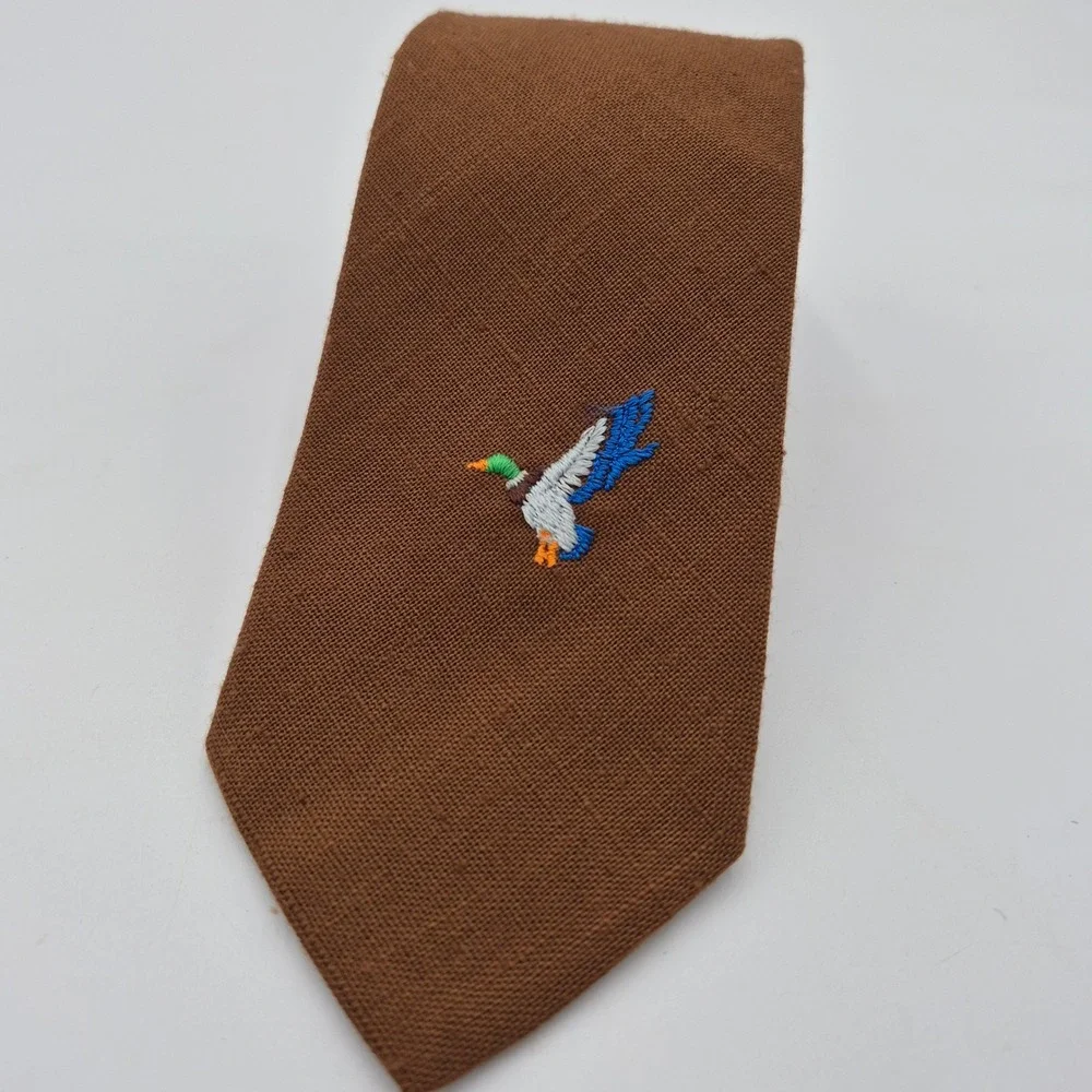 Flying Scotsman Collection Brown Mallard Duck Embroidered Necktie Vintage Style
